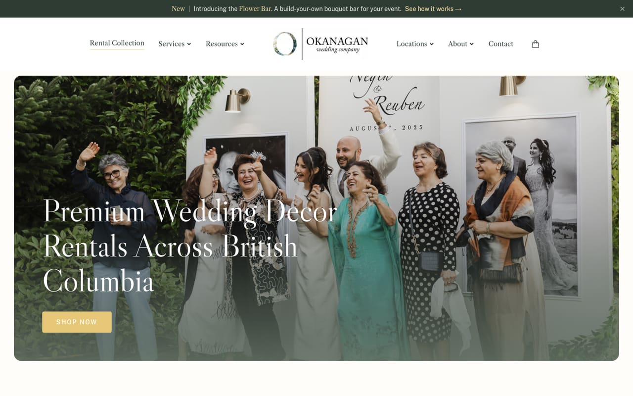 The live homepage of okanaganwed.com, a site we built, captured by us.